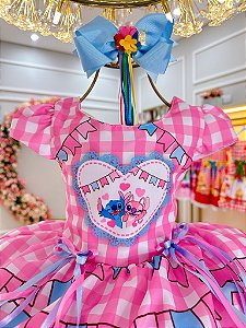 Vestido Infantil Junino Festa Lilo Stitch e Angel Rosa - Fabuloso ...