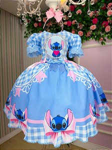 Vestido Junino Luxo Lilo Stitch Azul Bebe Modelo 2