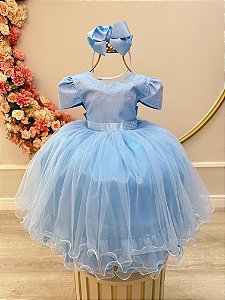 Vestido Infantil Azul Bebê Damas Strass Luxo