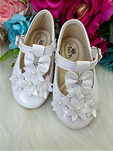 Sapatilha Infantil Branco Menina Aplique Luxo