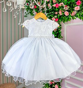 Vestido Infantil Branco Batizado Bebe Rendado Branco