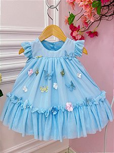 Vestido Infantil Bebê Azul Jardim Encantado Luxo