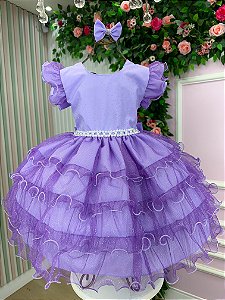 Vestido Infantil Lilas Glitter Festa Luxo