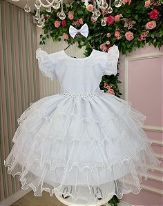 Vestido Infantil Branco Glitter Festa Luxo