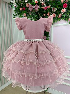 Vestido Infantil Rose Glitter Festa Luxo