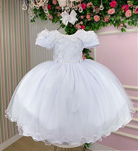 Vestido Infantil Branco Batizado Festa Luxo