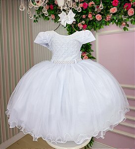Vestido Infantil Branco Batizado Festa Luxo