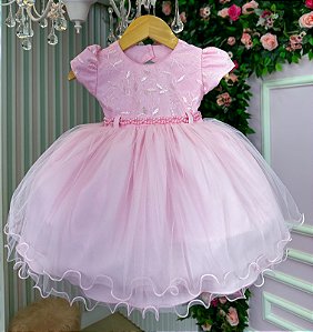 Vestido Infantil Rosa Bebe Festa Luxo