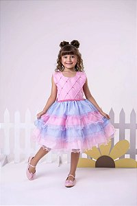 Vestido Infantil Rosa Glitter Babados Festa Luxo