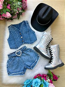 Conjunto Blogueirinha Jeans Boiadeira