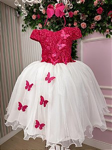 Vestido Infantil Daminha Midi Florista Jardim Encantado Pink e Off