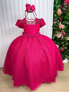 Vestido de Formatura Pink Longo Tule Pipoquinha