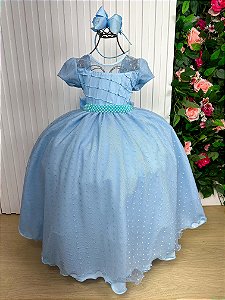 Vestido Formatura Azul Bebe Longo Tule Pipoquinha