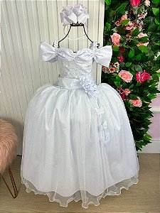 Vestido Branco Formatura Dama Manga Princesa Tule Glitter