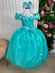 Vestido Verde Formatura Dama Manga Princesa Tule Glitter