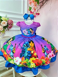 Vestido Stitch e Lilo Roxo Festa Luxo Aniversario