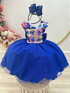 Vestido Stitch e Lilo Infantil Azul Royal Aniversario