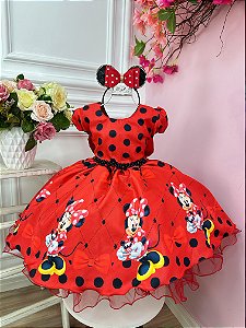Vestido Minnie Vermelho Infantil Festas Luxo