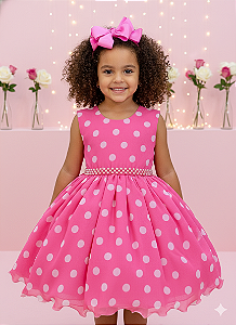 Vestido Infantil Minnie Rosa Bolinhas Brancas Festas Luxo