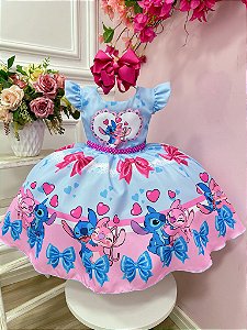 Vestido Infantil Lilo Stitch e Angel Azul Festas