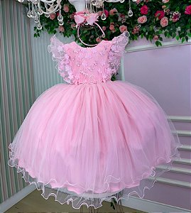 Vestido Jardim Encantado Luxo Festa Infantil Rosa