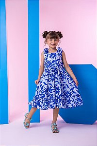 Vestido Infantil Azul Royal Estampado