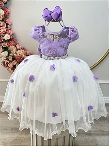 Vestido Infantil Lilás Saia Off Renda Casamento Formatura
