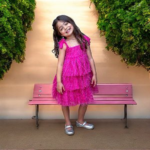 Vestido Infantil Rosa de Alça e Com Plumas Luxo