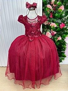 Vestido Jardim Encantado Longo Borboletas Marsala