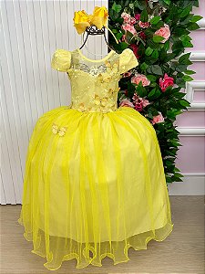 Vestido Jardim Encantado Longo Borboletas Amarelo
