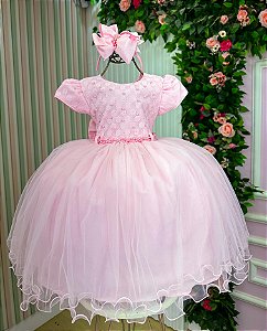 Vestido Jardim Encantado Festa Rosa Bebe
