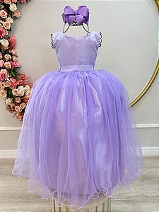 Vestido Infantil Longo Lilás Daminhas Festas Luxo