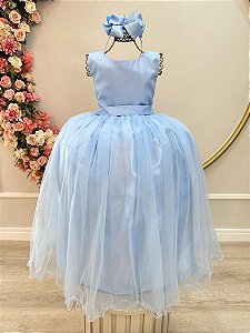 Vestido Infantil Longo Azul Bebê Claro Daminhas Festas Luxo