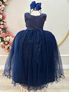 Vestido Infantil Longo Azul Marinho Daminhas Festas Luxo