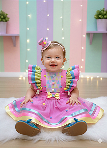 Romper Circo Doces Doceria Candy Rosa Festa Menina Acompanha Chapélzinho