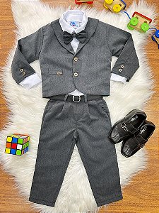 Terno Social Pajem Com Calça Gravata Grafite e Camisa Branca