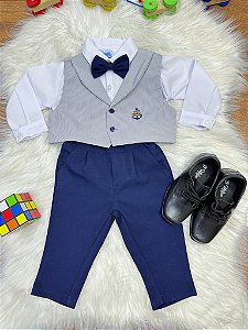 Conjunto Social Calça Colete Gravata Cinza e Camisa Branca