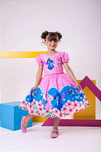 Vestido Stitch e Angel Rosa Pink Tematico Luxo Aniversario