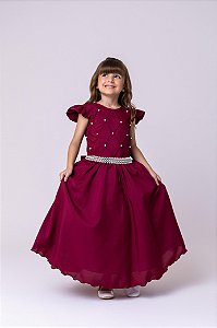 Vestido Infantil Marsala Formatura Longo Dama de Honra Luxo Festas