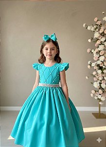 Vestido Infantil Verde Formatura Longo Dama de Honra Luxo Festas