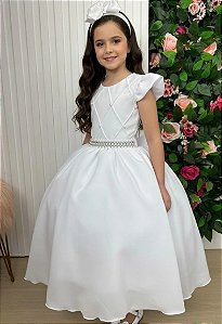 Vestido Infantil Branco Formatura Longo Dama de Honra Luxo Festas