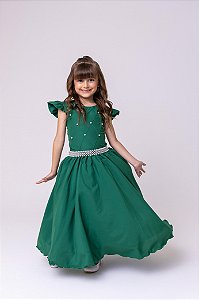 Vestido Infantil Verde Esmeralda Formatura Longo Dama de Honra Luxo Festas