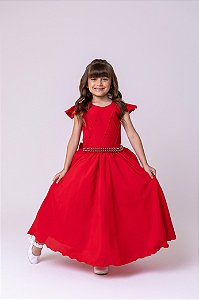 Vestido Infantil Vermelho Formatura Longo Dama de Honra Luxo Festas