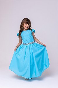 Vestido Infantil Azul Formatura Longo Dama de Honra Luxo Festas