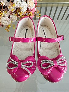 Sapatinho Infantil Pink Verniz Com Aplique de Lacinho e Strass