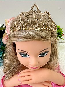 Coroa Princessa Strass Dourada Luxo Festa Infantil Judi
