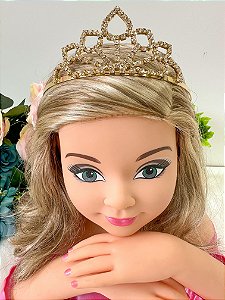 Coroa Princessa Strass Dourada Luxo Festa Infantil Elisa