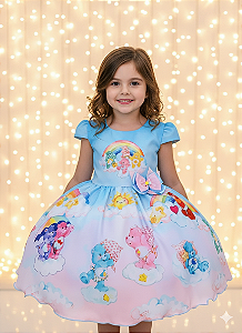 Vestido Infantil Azul Ursinhos Carinhosos Festas Aniversários