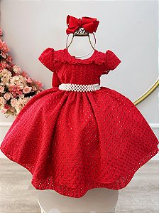 Vestido Infantil Vermelho Laise com Babados