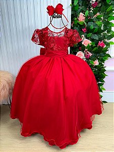 Vestido Dama Vermelho Formatura Renda Longo